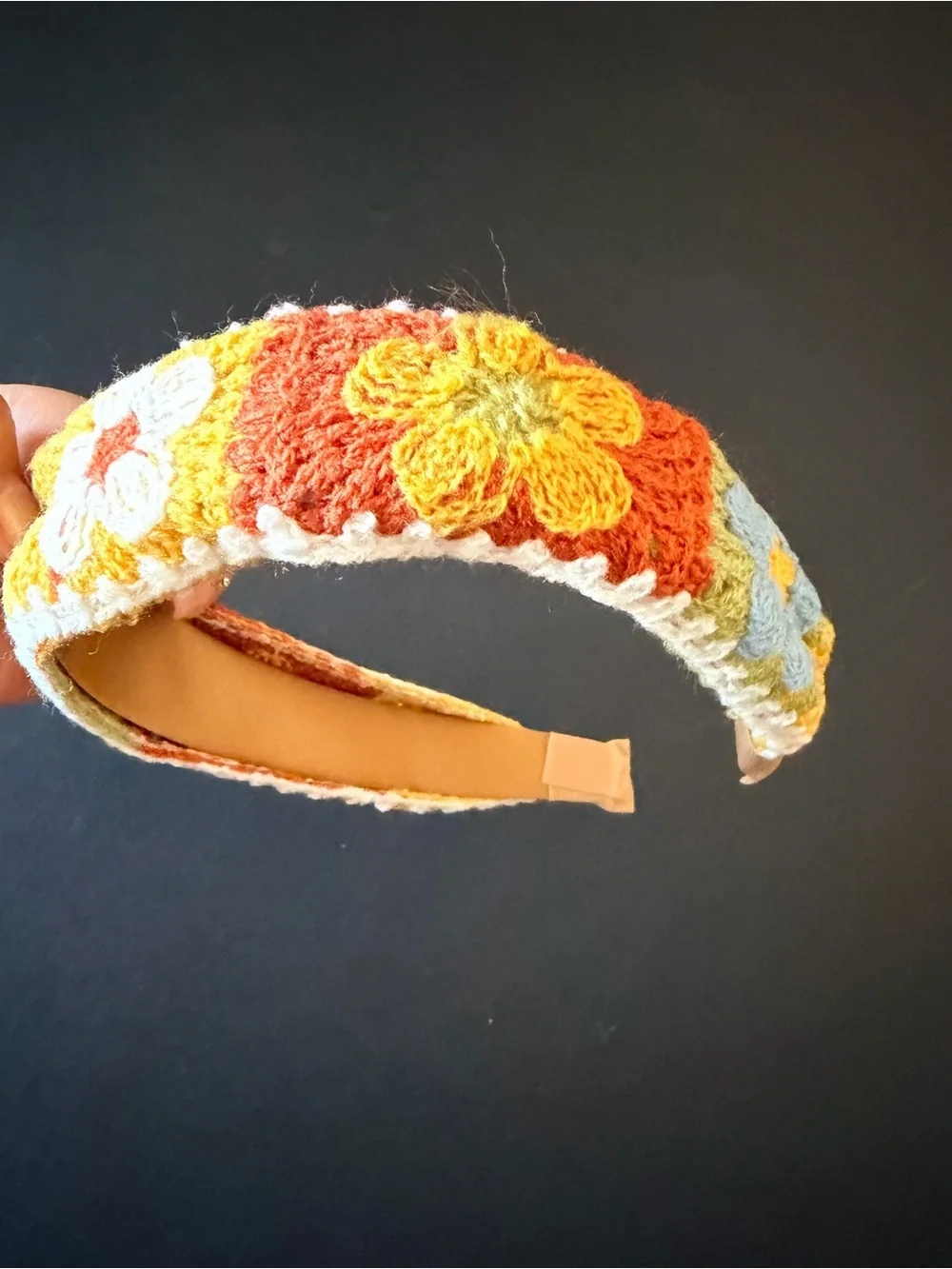Bohemian knit headband, floral patchwork, multi color. NEW